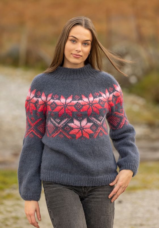 Luna genser jeansblå/multi rød