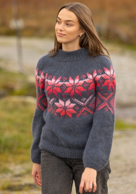 Luna genser jeansblå/multi rød